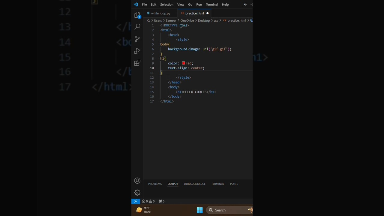 GIF in background using internal Css #codebuddy #Gif #coding #html5 #css #internalcss #viral #remix