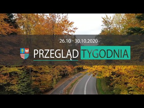 Plansza z napisem Przegląd tygodnia od 26 do 30 października 2020 roku. W tle droga przez las w barwach jesieni