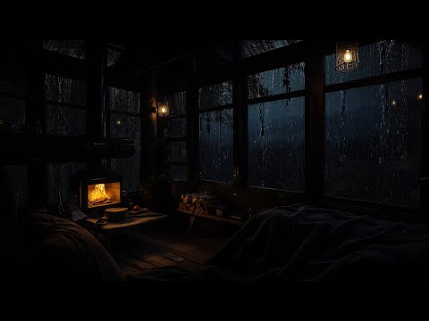 Rain and Fireplace in a Forest Cabin | Relaxing Ambience for Sleep, Relax