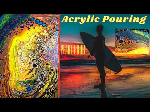 #168💥Gorgeous Pearl Pour with Big Blue Metallic Cells / Acrylic Pouring  on OVAL Canvas🌟