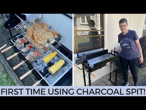 Flaming Coals Cyprus Spit Deluxe - First time using a charcoal spit to cook chicken!