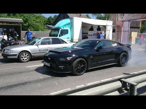 2017 Ford Mustang GT 5.0 vs Audi S4 Quattro 2.2t 20v 1/8 mile drag race
