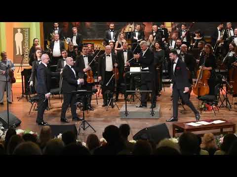 Marcel Pavel, Vlad Miriță și Iordache Basalic la finalul concertului aniversar al Filarmonicii Botoș