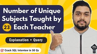 YouTube video 'Number of Unique Subjects Taught by Each Teacher |  Leetcode 2356 | Crack SQL Interviews in 50 Qs'