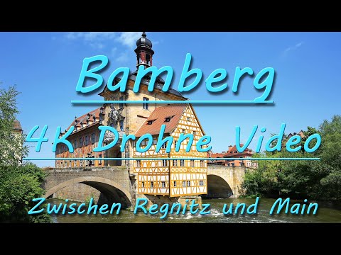 Bamberg von oben. Drohnenvideo von Bamberg bei schönem Wetter. Bamberg zwischen Regnitz und Main.