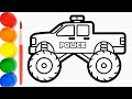 Cara Menggambar Mobil Polisi Monster dan Mewarnai dengan Cat air