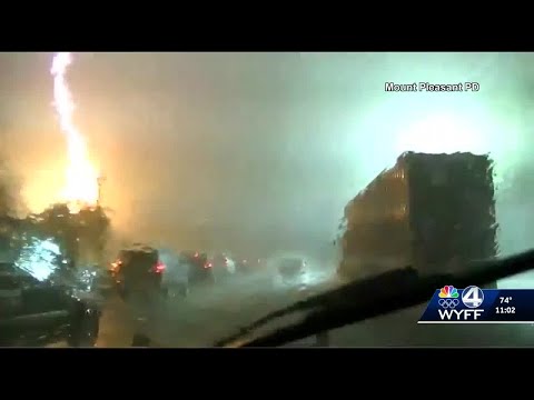 Dashcam captures massive lightning strike, explosion in Mount Pleasant, South Carolina