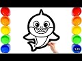 baby shark Drawing painting and colouring for kids and Toodlers||How to draw step by step
