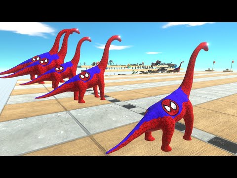 SPIDERMAN BRACHIOSAURUS TEST ALL SIZE SPEED RACE NEW SUPERHEROES - Animal Revolt Battle Simulator