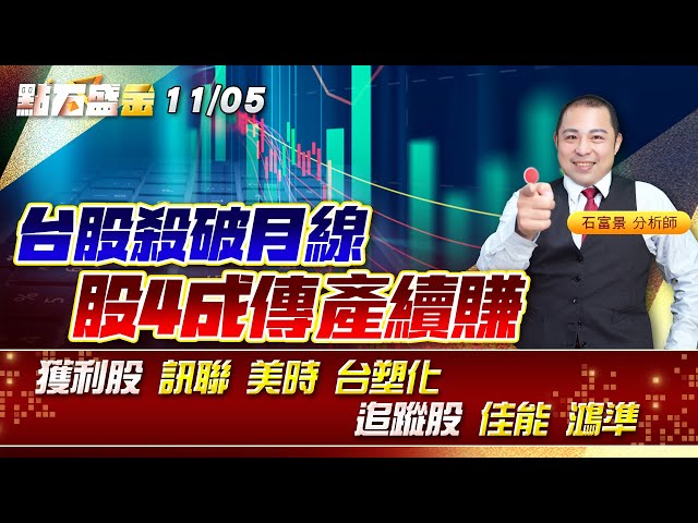 台股殺破月線 股4成傳產續賺~獲利股 #訊聯 #美時 #台塑化 追蹤股 #佳能 #鴻準 《點石盛金》石富景