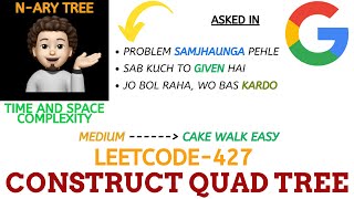 YouTube video 'Construct Quad Tree (Leetcode - 427) - (Google) : Explanation ➕ Live Coding'
