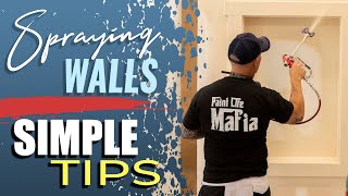 Spraying interior walls with an airless sprayer.  Paint Sprayer Tips.