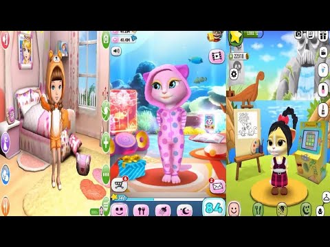 My Talking Angela VS  Emma the Cat  VS  AVA the 3D Doll Gameplay