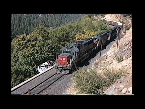 1183. SOUTHERN PACIFIC SP 9672 above Cantera Loop  California in 1993 with 4 freight engine motive p