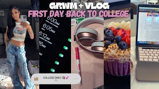GRWM: FIRST DAY BACK TO COLLEGE + VLOG | chit chat, outfit, campus, classes