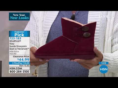 BEARPAW Rosy Suede Sheepskin Button Boot with NeverWet