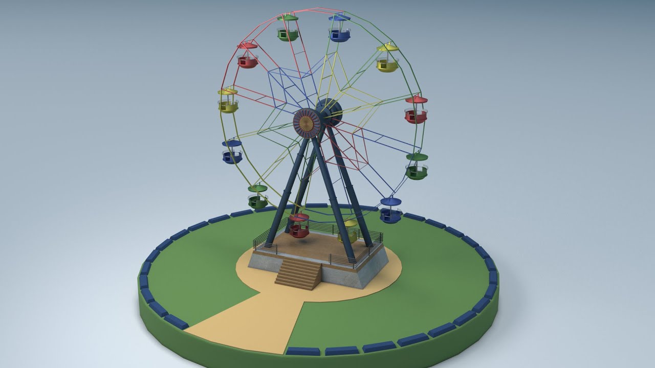 Roda gigante Lowpoly para Park and Game - Animada Modelo 3D