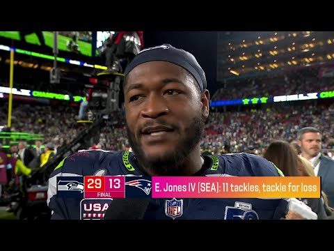 Ernest Jones IV reacts to winning Super Bowl LX