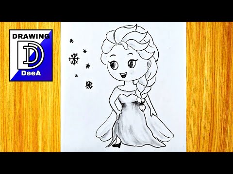 How to draw cute Elsa princess Disney, easy sketch for...