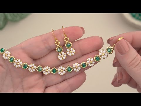 DIY Daisy Flower Bracelet & Earrings Beading Tutorial: How to Make Bracelet with Thread & Seed Beads