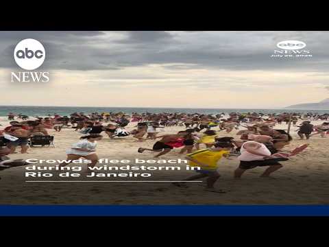 Crowds flee beach during windstorm in Rio de Janeiro