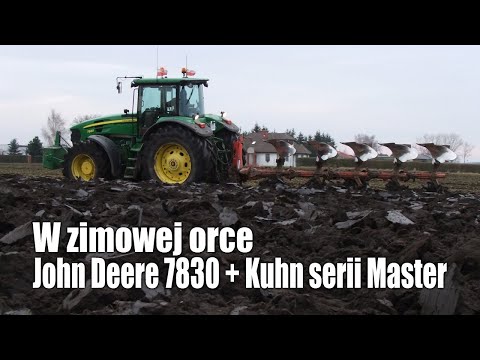 John Deere 7830 z pługiem Kuhn w zimowej orce