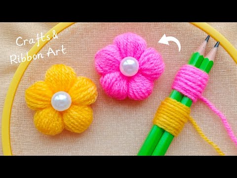 It's so Beautiful 💖🌟 Super Easy Woolen Flower Making Ideas with Pencil - DIY Hand Embroidery Flower