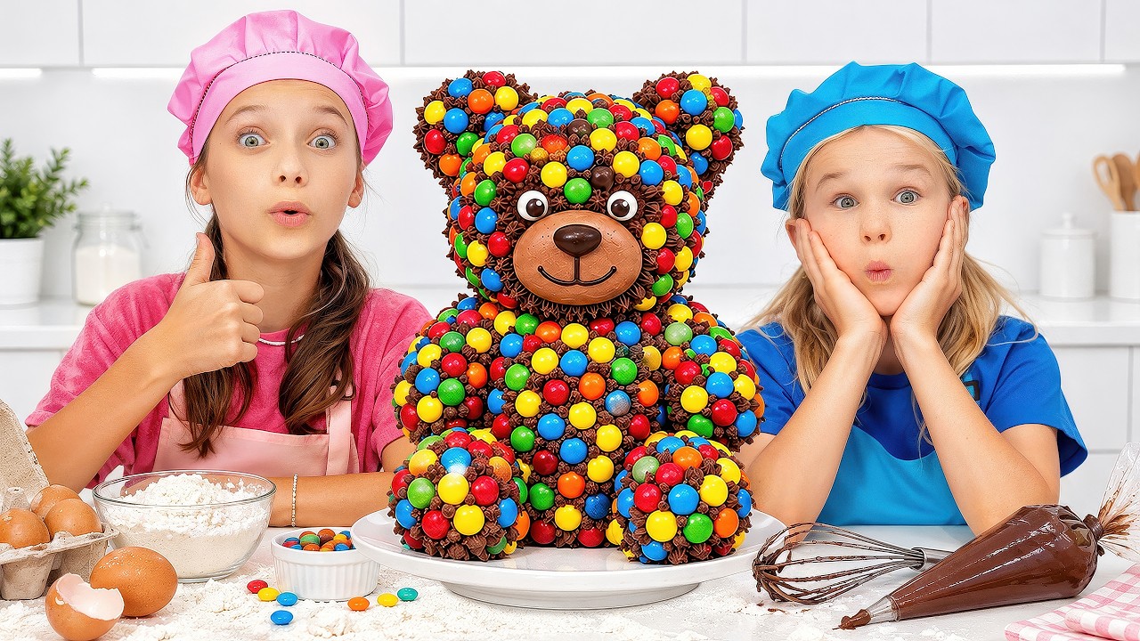 Stephi and Eva Make a Colorful Bear Cake