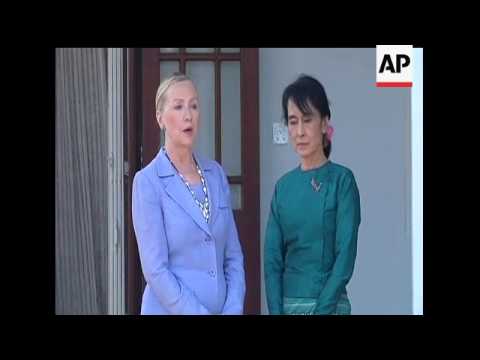 Sec. Clinton meets Leading Democracy Activist Aung San Suu Kyi in Myanmar. Suu Kyi is a Nobel peace