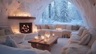 🎹🔥 Minimal White Winter Piano | Cozy Fireplace Glow & Gentle Snowfall for Sleep Study Relax