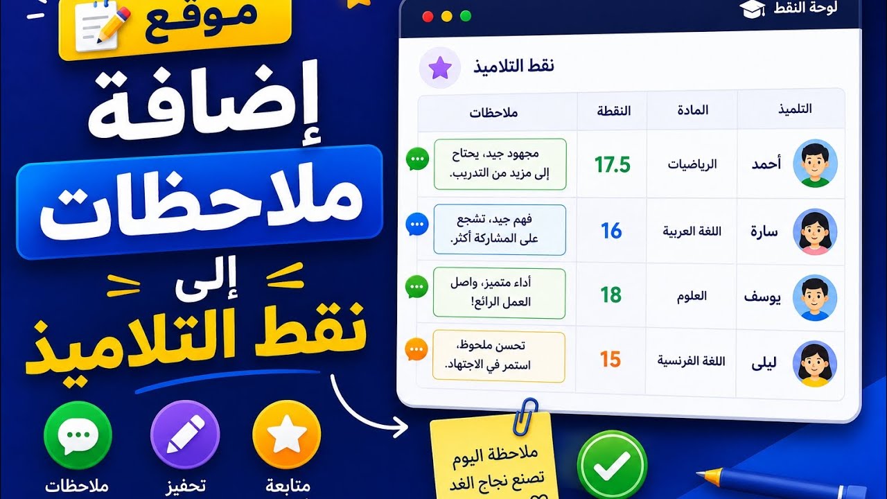 فيديو شرح: إضافة ملاحظات إلى نقط التلاميذ