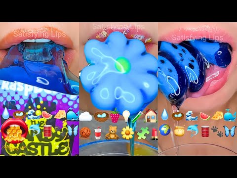 Satisfying ASMR Eating Blue Food Emoji Challenge 🧿💙💦