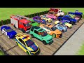 TRANSPORTING CARS AMBULANCE POLICE CARS FIRE TRUCK MONSTER TRUCK OF COLORS WITH TRUCKS FS 22