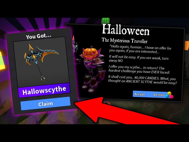 Historical MM2 Hallowscythe Halloween offer Murder Mystery 2 historical Halloween Hallowscythe offer screen from an older event