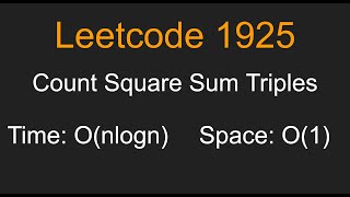 YouTube video 'Count Square Sum Triples - Leetcode 1925 - Python'