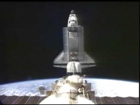 Shuttle Discovery's STS-63 first rendezvous with the Russian Mir Space Station, February 3, 1995.