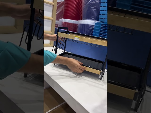 سلة صحون حديد بخشب اسود 2 دور