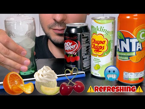 ASMR | TRY DRINKING DIFFERENT COLORED SOFT DRINKS(Fanta,Chupa Chups,Dr Pepper) -Cool down the summer