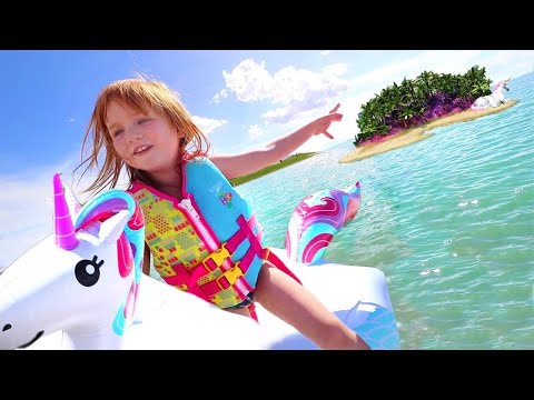 welcome to UNiCORN iSLAND!! a Family Day at the Beach! first time swimming across the lake with kids