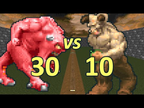 30 Demons vs 10 Hell Knights - Monster Infighting - Doom II Retro Battles