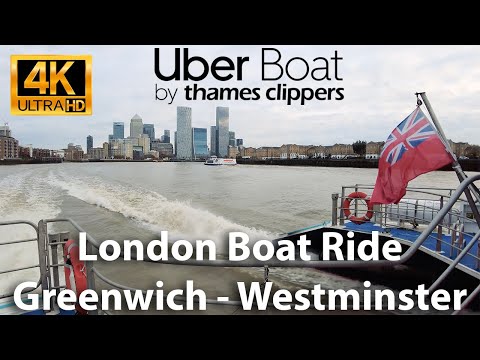 LONDON Uber Boat | Thames Clippers | North Greenwich to Westminster | The O2 | Canary Wharf | UHD 4K