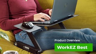 Video thumbnail for WorkEZ Best Adjustable Laptop Stand and Lap Desk for Bed - ergonomic laptop lap desk for couch by Uncaged Ergonomics