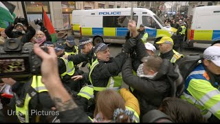 Clashes in London as pro-Palestine protesters break police lines and 77 arrested