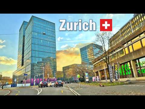 Zurich Switzerland 🇨🇭 Sunset City Drive | Schwamendingen, Oerlikon, Seebach [4K]