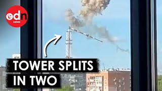 Terrifying Moment Russian Missile Collapses Ukrainian TV Tower