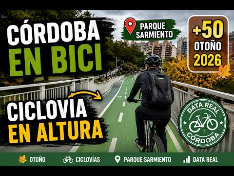 cordoba en bici +50 cciclovia elevada y paque sarmeinto dia nublado y frio