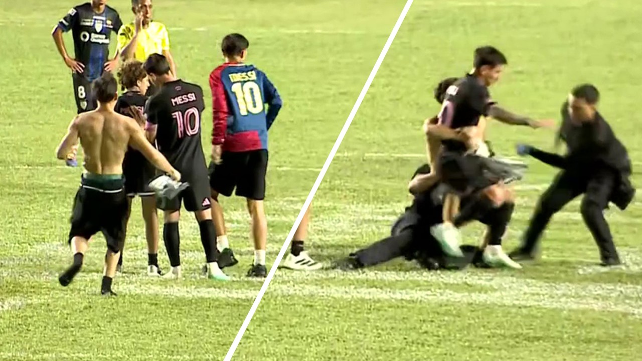 OUCH! Lionel Messi TACKLED by pitch-invading fans in Puerto Rico friendly 😱