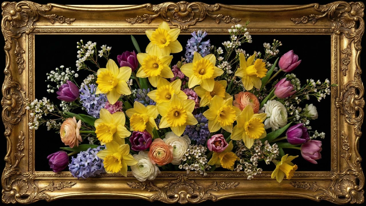 Daffodils in a Golden Frame 🌼 | 4K Frame TV Art | Spring TV Wallpaper