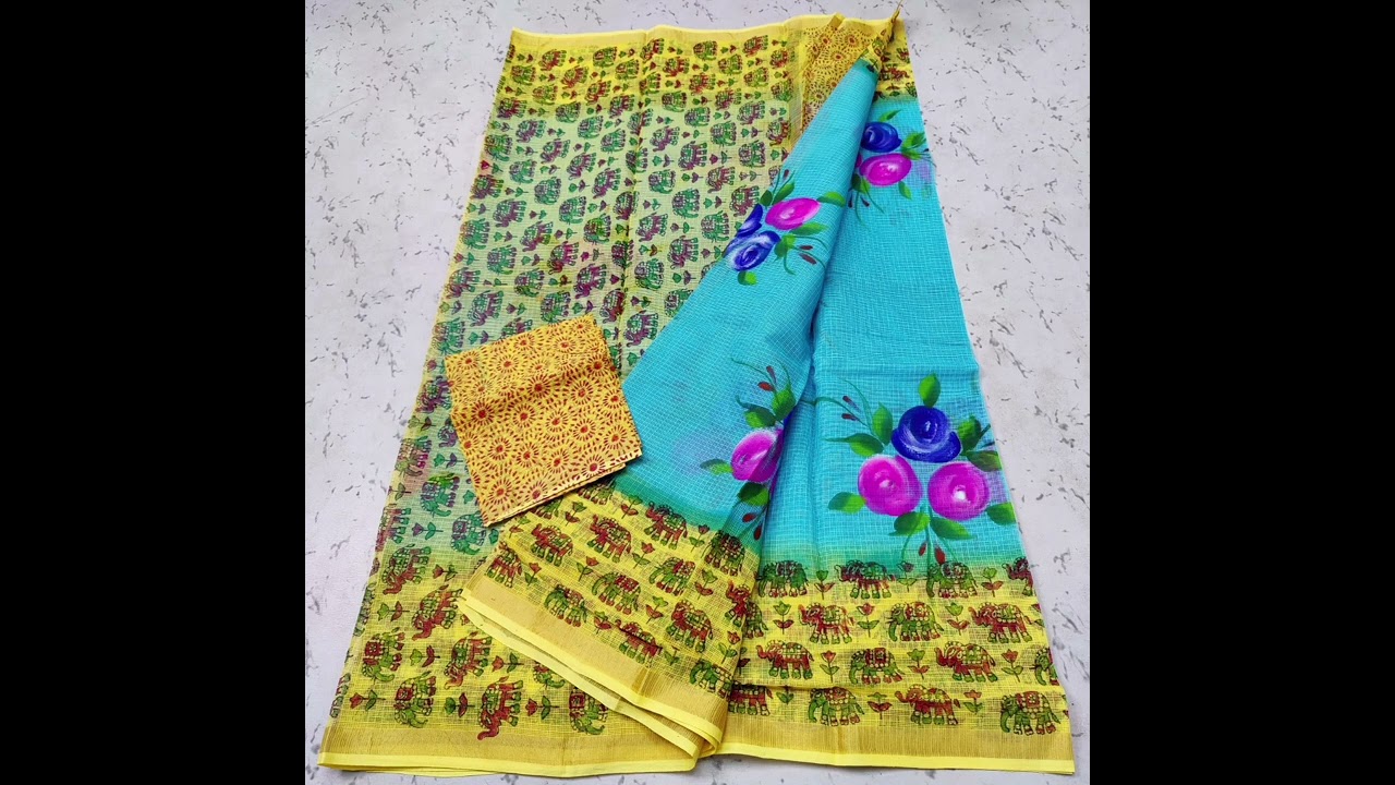 *Pure Cotton Kota MultiDye & HandBrush Paint & HandBlock Print Saree* #fashion #saree #cotton