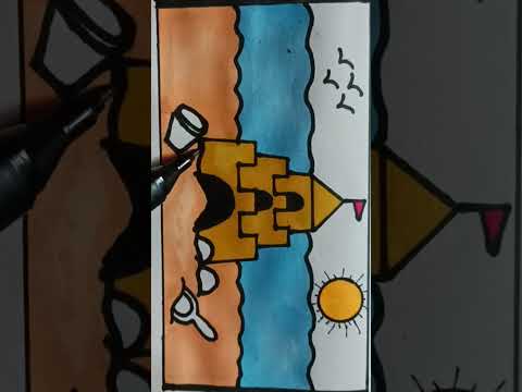 easy Beach Drawing 🌊#shorts #drawing #art